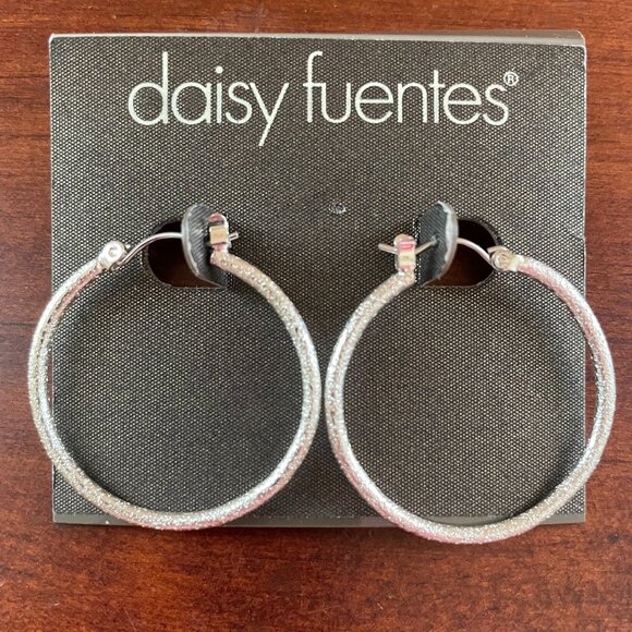 Bundle 3 for $12. Daisy Fuentes Textured Silver Hoops - Picture 1 of 3
